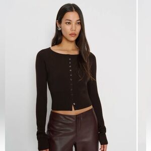 Reformation Meadow Regenerative Merino Cardigan Brown - Size XS